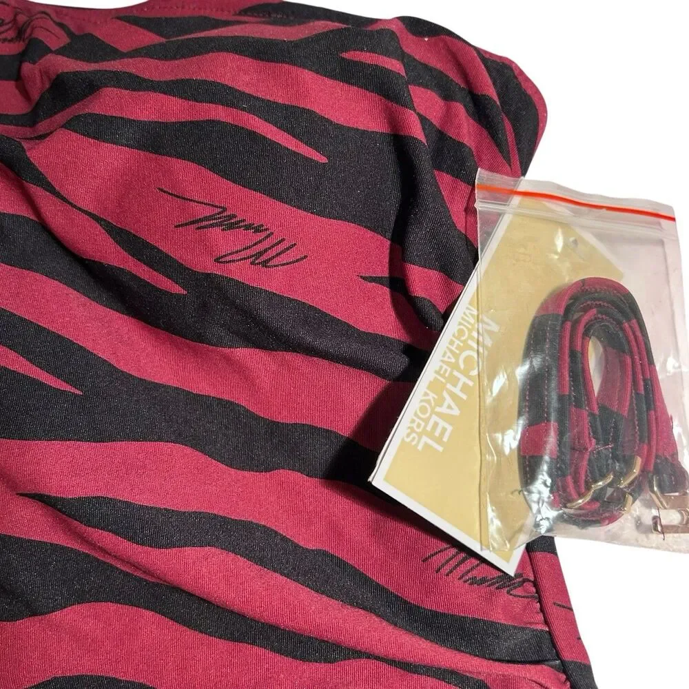 Michael Kors Animal Print One Piece Swimsuit One Shoulder Ruby Black Sz 4 NWT